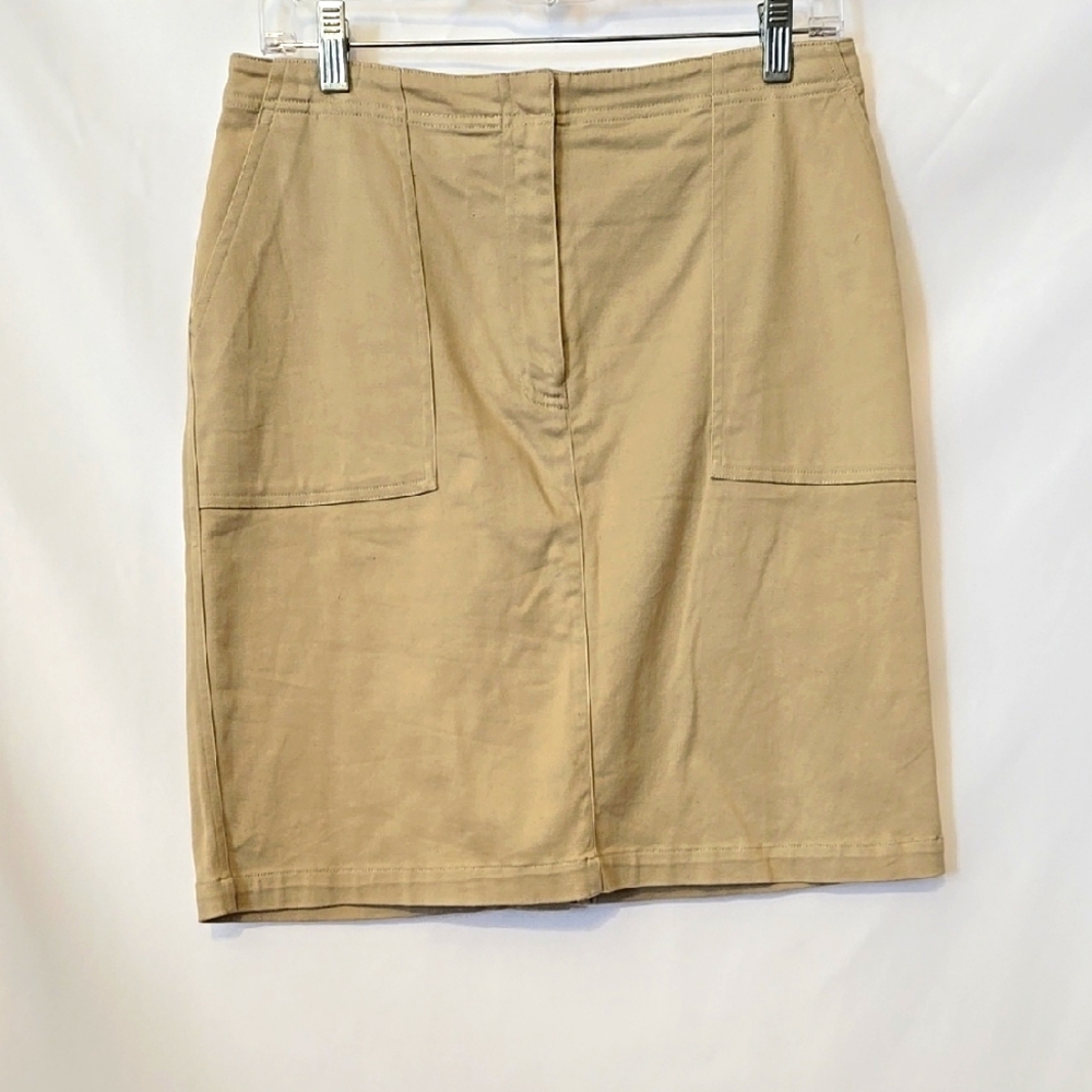Casual Corner, Skirt, Sz 8, Mini, Fitted, Front Zip, Button, Hook, Pockets, Slit